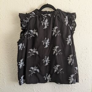 Ophelia Roe White Floral Embroidered Ruffle Top